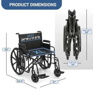 monicare Wide Foldable Bariatric Wheelchair for Adult 500-lbs Heavy-Duty Folding Transport Self-Prop...