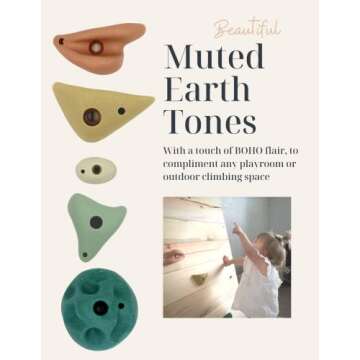 Everett & Avery Co. Premium Rock Climbing Holds - Rock Climbing Wall for Kids Inside - Rock Wall Climbing Holds Kids - Indoor Rock Climbing Wall for Kids (Earth Tones)