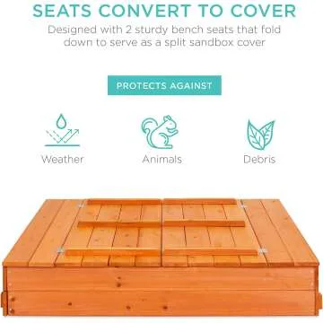 47x47in Wooden Kids Sandbox with Benches and Liner