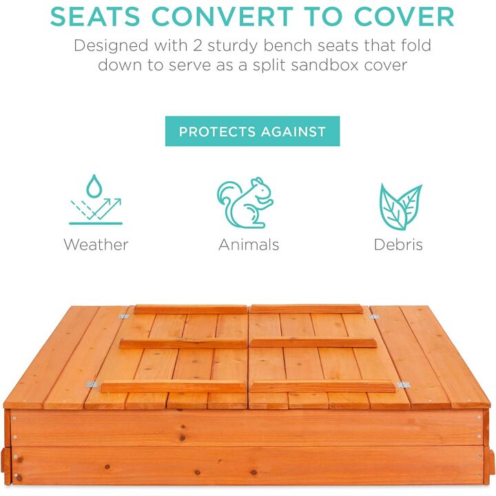 47x47in Wooden Kids Sandbox with Benches and Liner