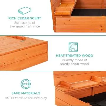 47x47in Wooden Kids Sandbox with Benches and Liner