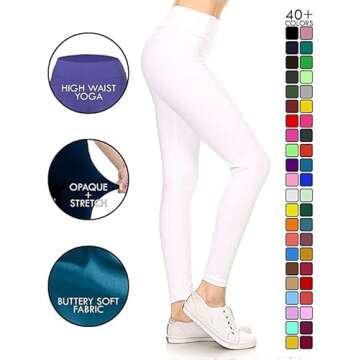 Leggings Depot Women's 3" Waistband Yoga High Waisted Solid Leggings Pants (Full Length, White, Smal...