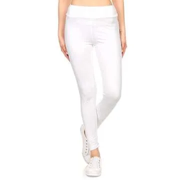 Leggings Depot Women's 3" Waistband Yoga High Waisted Solid Leggings Pants (Full Length, White, Small)