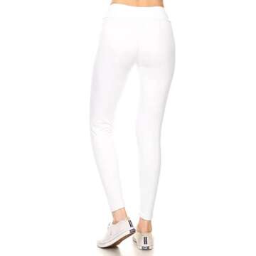 Leggings Depot Women's 3" Waistband Yoga High Waisted Solid Leggings Pants (Full Length, White, Small)