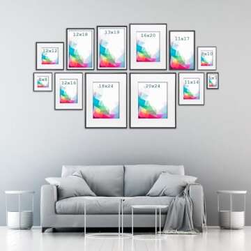 FrameWorks 11x14 Matted to 8x10 Picture Frame – Aluminum Frame w/Tempered Glass, Removable Mat for Photos, Posters, Art, Stylish Wall Frame for Home Decor, Gallery Walls, Office, Living Room - Black