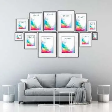 FrameWorks 11x14 Matted to 8x10 Picture Frame – Aluminum Frame w/Tempered Glass, Removable Mat for Photos, Posters, Art, Stylish Wall Frame for Home Decor, Gallery Walls, Office, Living Room - Black