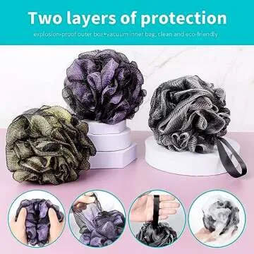 BCKENEY Bath Loofah Shower Sponge Body Back Scrubber Soft Mesh Shower Puffs Exfoliating Loofa for Women & Men Bath Accessories Cleaning Tool (Pack of 4 60G Loofah, Dark Elf)
