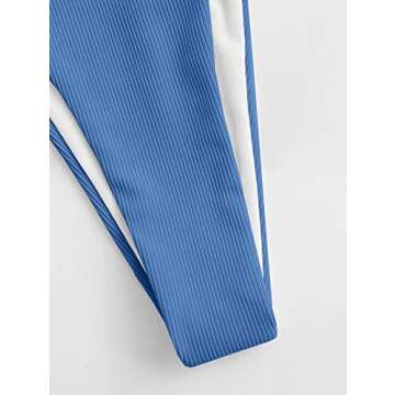 ZAFUL Women's Halter Colorblock Bikini Set Cut Out Tie Side Cheeky String Swimwear Ribbed Swimsuit Bathing Suit