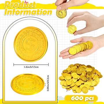 600 Pcs Pirate Gold Coins Plastic Treasure Play Toy Coins Fake St. Patricks Doubloon for Pirate Part...