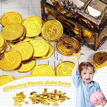 600 Pcs Pirate Gold Coins Plastic Treasure Play Toy Coins Fake St. Patricks Doubloon for Pirate Party Favors Supplies Treasure Hunt Game Teachers Classroom Reward