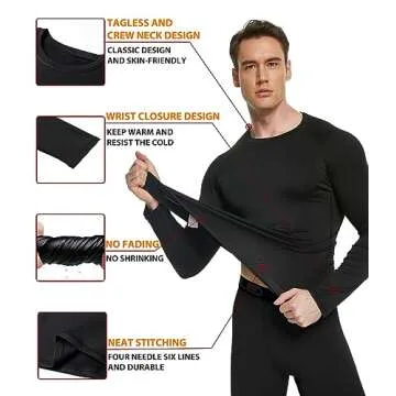 TELALEO 2 Set Mens Thermal Underwear Fleece Lined Long Johns 4 Pcs Base Layer Shirts Pant for Cold Winter Weather S
