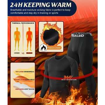 TELALEO 2 Set Mens Thermal Underwear Fleece Lined Long Johns 4 Pcs Base Layer Shirts Pant for Cold Winter Weather S