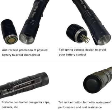 Pen Flashlight, Led Mini Penlight Super Bright Pocket Clip Pen Light Compact Flashlight for Inspection, Repair, Camping, About 1000 Lumens IPX5 Powered by 2*AAA Battery(not Included) Set 6pcs