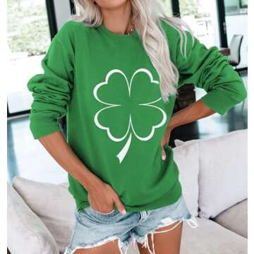 YOPLANET Womens St Patricks Day Sweatshirt Shamrock Irish Sweater Saint Patricks Shirts Outfits Long Sleeve Pullover Tops