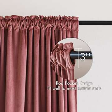 MIULEE Dusty Rose Pink Velvet Curtains 108 Inches Long Thermal Insulated Blackout Curtain Drapes for Bedroom Living Room Darkening Rod Pocket Set of 2