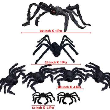 UNGLINGA 8 Large Spiders Halloween Decorations Outdoor Indoor, Fake Spiders Scary Decorations, Black...