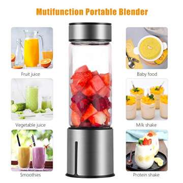 TTLIFE 2 Cup Cover Portable Blender,USB Rechargeable Cordless Smoothie Glass Blender,Mini Jucier Cup Travel Sports Bottle