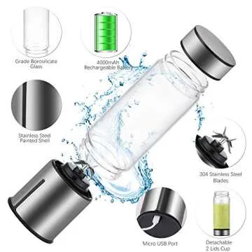 TTLIFE 2 Cup Cover Portable Blender,USB Rechargeable Cordless Smoothie Glass Blender,Mini Jucier Cup Travel Sports Bottle