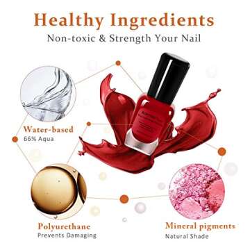 BONTIME Non-Toxic Nail Polish - Easy Peel Off & Quick Dry, Organic Water Based Nail Polish Set for Women,Teens,Kids(6 Colors,0.27 fl oz)
