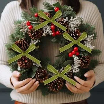 Chuangdi 3/8 Inch, 30 Yard Christmas Olive Green Velvet Ribbon Wide Vintage Velvet Ribbons for Christmas Tree Ornaments Flower Bouquets Baby Shower Wedding Wreath Bow Making DIY Craft Choker