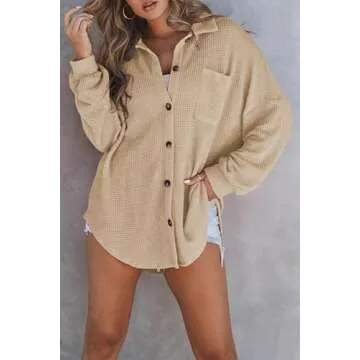 SHEWIN Lightweight Waffle Knit Shacket Jacket for Women 2025