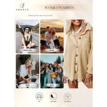 SHEWIN Women's Long Sleeve Waffle Knit Shacket Jacket