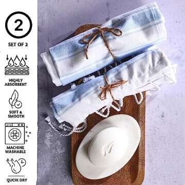 Folkulture Hand Towels for Bathroom, Set of 2 Boho Hand Towel for Bathroom, 100% Cotton Hanging and Decorative Towels for Bathroom with Tassels, 16" x 30" Inches (Cabana Blue)