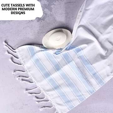 Folkulture Hand Towels for Bathroom, Set of 2 Boho Hand Towel for Bathroom, 100% Cotton Hanging and Decorative Towels for Bathroom with Tassels, 16" x 30" Inches (Cabana Blue)