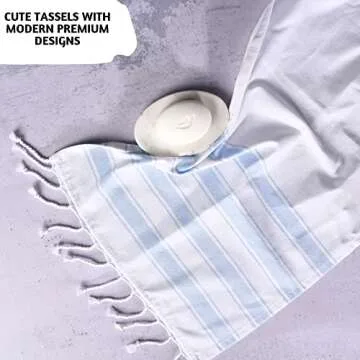 Folkulture Hand Towels for Bathroom, Set of 2 Boho Hand Towel for Bathroom, 100% Cotton Hanging and Decorative Towels for Bathroom with Tassels, 16" x 30" Inches (Cabana Blue)