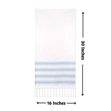 Folkulture Hand Towels for Bathroom, Set of 2 Boho Hand Towel for Bathroom, 100% Cotton Hanging and Decorative Towels for Bathroom with Tassels, 16" x 30" Inches (Cabana Blue)