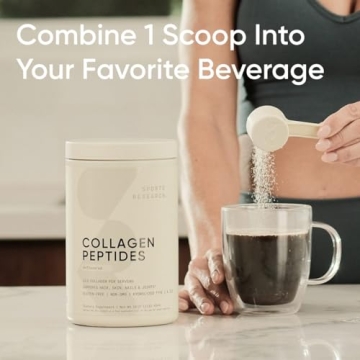 Sports Research Collagen Peptides for Women & Men - Hydrolyzed Type 1 & 3 Collagen Powder Protein Supplement for Healthy Skin, Nails, Bones & Joints - Easy Mixing Vital Nutrients & Proteins
