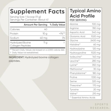 Sports Research Collagen Peptides for Women & Men - Hydrolyzed Type 1 & 3 Collagen Powder Protein Supplement for Healthy Skin, Nails, Bones & Joints - Easy Mixing Vital Nutrients & Proteins