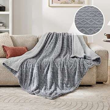 Bedsure Sherpa Fleece Throw Blanket for Couch - Fuzzy Soft Cozy Cable Throw for Women, Thick Warm Bl...