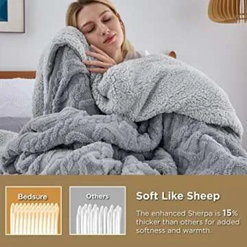 Bedsure Sherpa Fleece Throw Blanket for Couch - Fuzzy Soft Cozy Cable Throw for Women, Thick Warm Blanket for Winter, Grey, 50x60 Inches