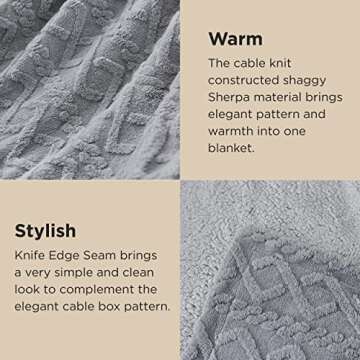 Bedsure Sherpa Fleece Throw Blanket for Couch - Fuzzy Soft Cozy Cable Throw for Women, Thick Warm Blanket for Winter, Grey, 50x60 Inches