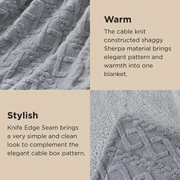 Bedsure Sherpa Fleece Throw Blanket for Couch - Fuzzy Soft Cozy Cable Throw for Women, Thick Warm Blanket for Winter, Grey, 50x60 Inches
