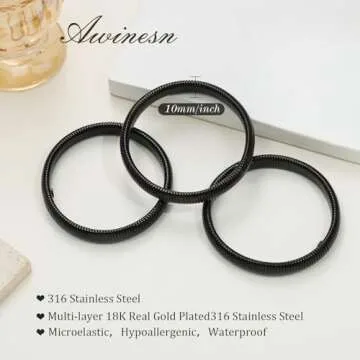 Awinesn Bangles - Chunky Black Stacking Bracelets for Women