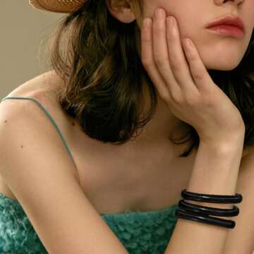 Awinesn Chunky Black Bangles Set for Women