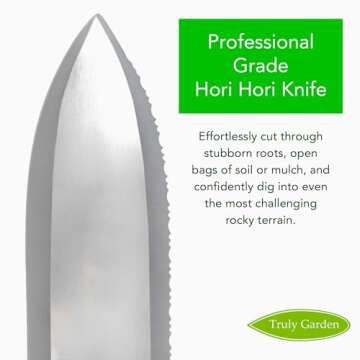 Hori Hori Garden Knife with Sharpening Stone, Nylon Sheath and Extra Sharp Blade - in Gift Box. This Knife Makes a Great Gift for Gardeners and Campers