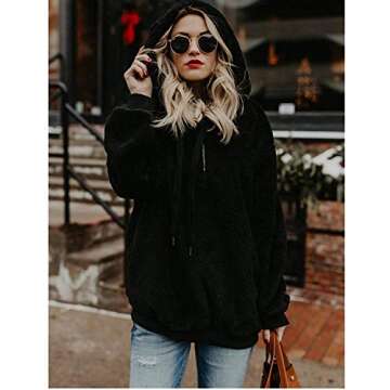 Yanekop Womens Hoodies Sherpa Pullover Sweater Fuzzy Fleece Sweatshirt Oversized Hoodie Cozy Outerwear with Pockets(A Black,M)