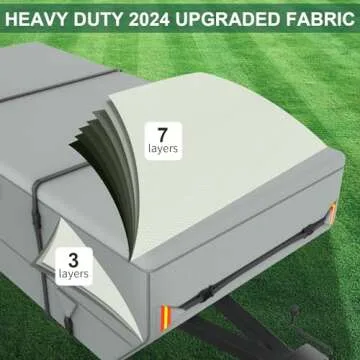 Tuszom 7 Layers Pop Up Camper Cover 18'-20'L, Waterproof Folding Camping Trailer Cover for Winter Snow Upgraded Tearproof RV Cover with 5+2 Windproof Straps