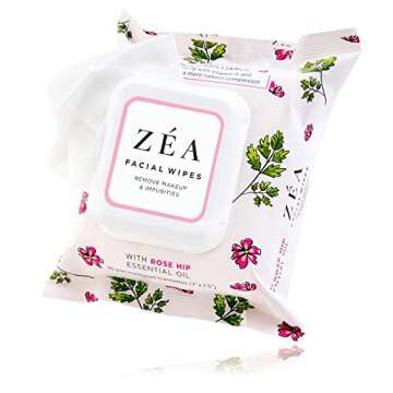 ZEA Makeup Remover Wipes | Infused with Rose Hip Essential Oil | Alcohol-Free & Paraben-Free | 10 Wipes per package | 10 Travel/Purse Packages Total, 10 Count (Pack of 3)