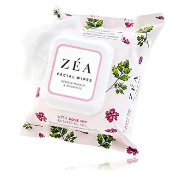 ZEA Makeup Remover Wipes | Infused with Rose Hip Essential Oil | Alcohol-Free & Paraben-Free | 10 Wipes per package | 10 Travel/Purse Packages Total, 10 Count (Pack of 3)