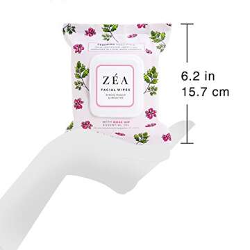 ZEA Makeup Remover Wipes | Infused with Rose Hip Essential Oil | Alcohol-Free & Paraben-Free | 10 Wipes per package | 10 Travel/Purse Packages Total, 10 Count (Pack of 3)