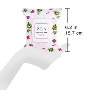 ZEA Makeup Remover Wipes | Infused with Rose Hip Essential Oil | Alcohol-Free & Paraben-Free | 10 Wipes per package | 10 Travel/Purse Packages Total, 10 Count (Pack of 3)