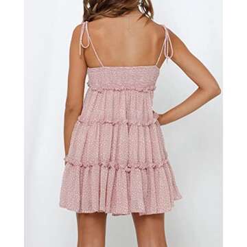 Mansy Womens 2025 Summer Floral Mini Dress Boho Flowy Skater Dresses Short Sleeveless Ruffle Spaghetti Strap Dress Pink