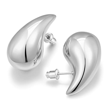 FAMARINE Chunky Silver Drop Earrings - Elegant Teardrop Style, Minimalist Jewelry