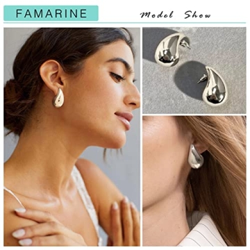 FAMARINE Chunky Silver Drop Earrings for Women