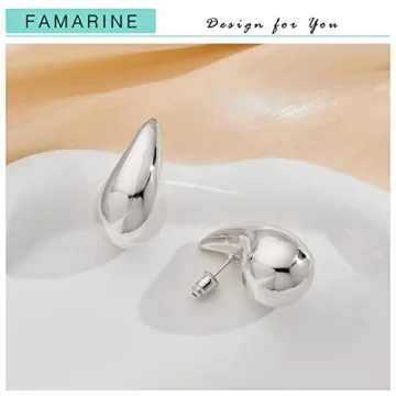 FAMARINE Chunky Silver Drop Earrings for Women