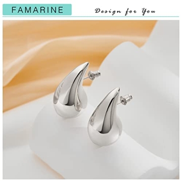 FAMARINE Chunky Silver Drop Earrings for Women